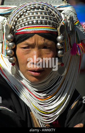 Akha woman in Kengtung, Burma / Myanmar Stock Photo