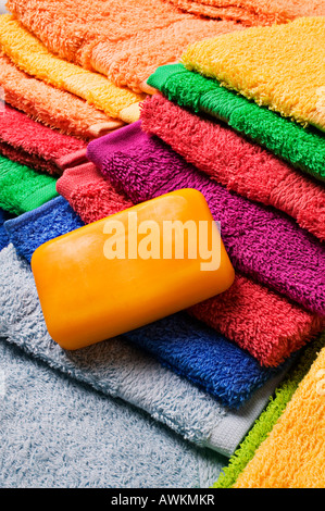 Soap on towels Stock Photo