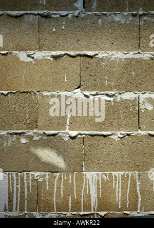 Cinder block wall with fresh cement Stock Photo