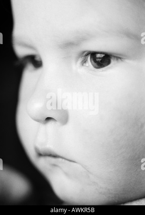 Child's face, close-up, b&w Stock Photo