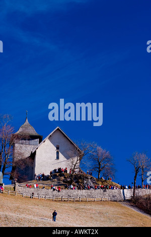 Village church on top of hill, Switzerland