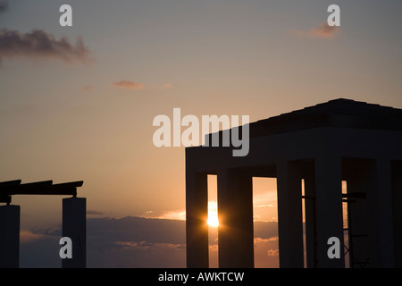 new temple at sundown at lefkada in Greece Stock Photo