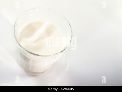 Glass of milk, elevated view Stock Photo