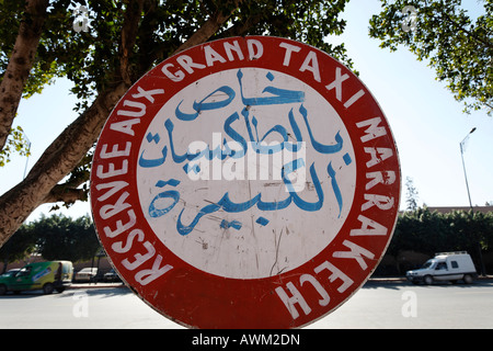 No-parking sign, parking spaces reserved for Grand Taxi, , Marrakesh, Morocco, Africa Stock Photo