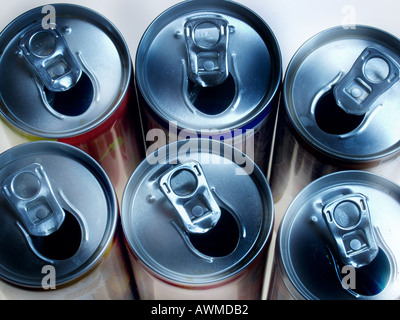 High angle view of empty tin cans Stock Photo