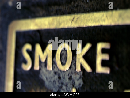 Smoke text on sign, close-up Stock Photo