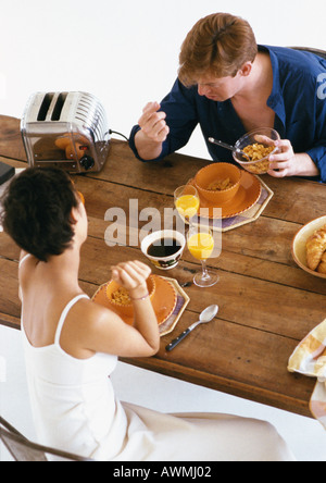 Couple having breakfast at table, high angle view Stock Photo