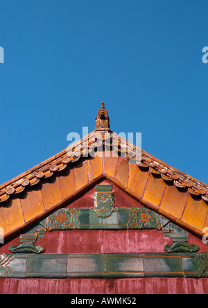 China, Beijing, Forbidden City, ornate tiles of palace roof Stock Photo