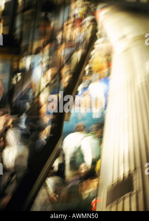 Crowd on subway platform, high angle view, blurred Stock Photo