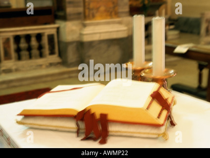 Bible on altar in church Stock Photo