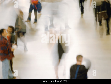 People walking, high angle view, blurred