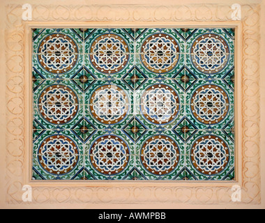 A tiled wall panel found on the Moorish looking Quinta or mansion in Monserrate Park near Sintra Portugal Stock Photo