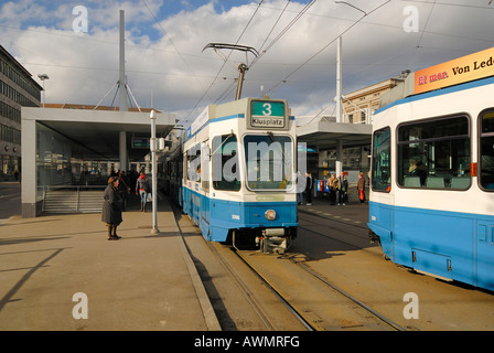 Zuerich - tram stop near central station - Switzerland, Europe. Stock Photo