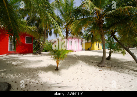 Colourful Caribbean guesthouses on the beach, Catalina Island, Dominican Republic, Caribbean, Americas Stock Photo