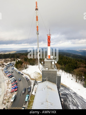 HR radio station's radio masts on Mt. Feldberg with a view of the Taunus region in Hesse, Germany, Europe Stock Photo