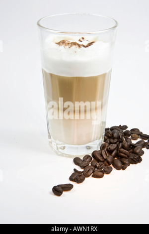 Latte macchiato, coffee beans Stock Photo