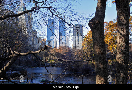 Skyline seen through Central Park, New York, USA Stock Photo