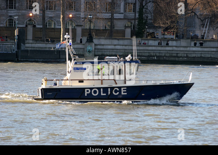 Police boat on the river Thames Southbank London, England Stock Photo
