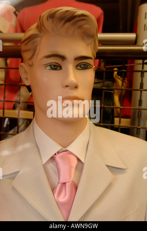 Male mannequin wearing suit and pink tie, Nuremberg, Middle Franconia, Bavaria, Germany, Europe Stock Photo