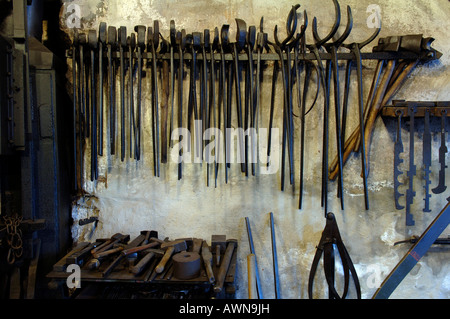 Pliers hanging on the wall at a turn-of-the-century hammer mill in Lauf/Pegnitz, Middle Franconia, Bavaria, Germany, Europe Stock Photo