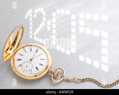 Pocket watch and digital time Stock Photo