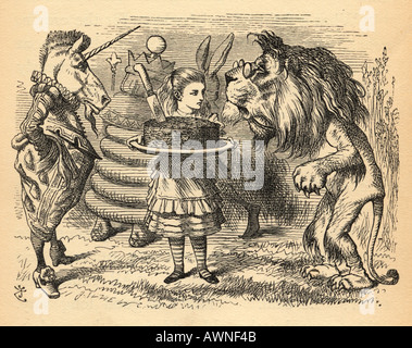 Alice with The Lion and the Unicorn Stock Photo