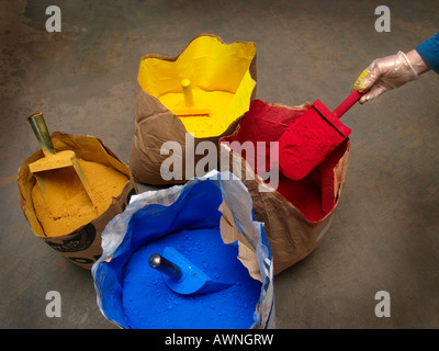 Pigments to make artists acrylic paint with at the Royal Talens paint factory in Apeldoorn the Netherlands Stock Photo