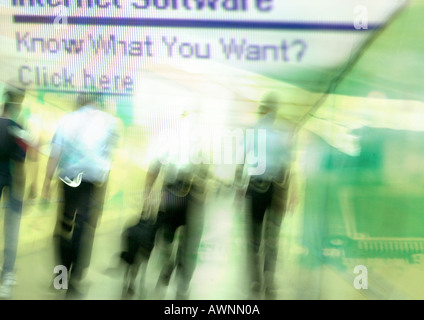 Know What You Want? Click Here typography overlaying image of people walking, montage Stock Photo