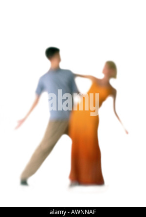 Silhouette of couple dancing, on white background, defocused Stock Photo
