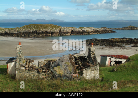 Ruin of the last remaining thatched cottage at Sorisdale on the Isle of Coll, Scotland, UK.
