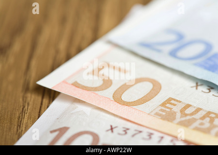Money on a table, Euro notes Stock Photo