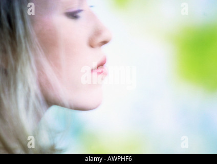 Woman's face, side view, close-up Stock Photo