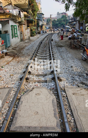 Rail track in Hanoi, Vietnam, Asia Stock Photo