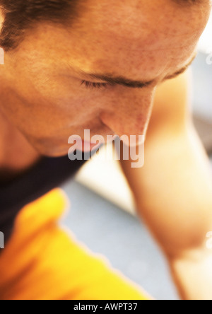 Man, high angle view, close-up Stock Photo