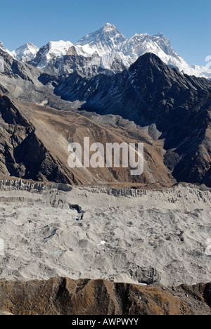 View from Gokyo Ri (5360) towards Mount Everest (8850), Nuptse (7861) and Lhotse (8501), Sagarmatha National Park, Khumbu Himal Stock Photo