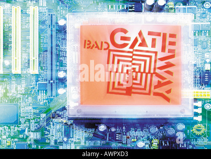 Computer monitor floating in cyberspace, digital composite Stock Photo
