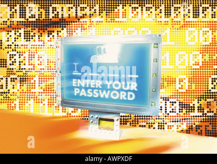 Computer, "Enter your password" message on screen, digital composite. Stock Photo