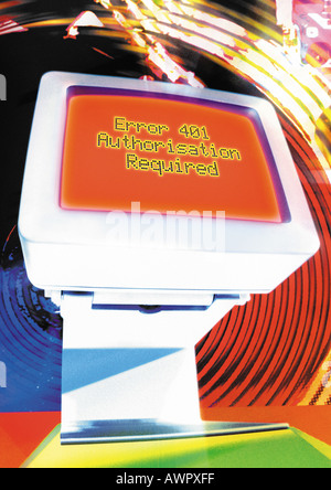 Computer, "Authorization Required" message on screen, digital composite Stock Photo