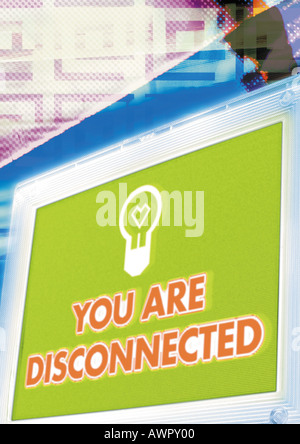 Computer, 'You Are Disconnected' message on screen, digital composite. Stock Photo