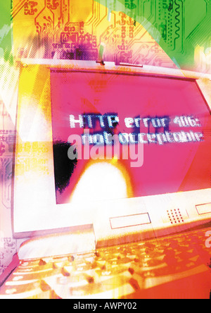 Computer, "Not Acceptable" message on screen, digital composite. Stock Photo