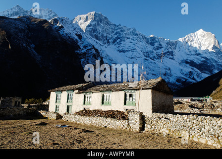 Thame Sherpa village, Thame Khola valley with Tengkang Poche (6500), Bhote Koshi Tal, Sagarmatha National Park, Khumbu, Nepal Stock Photo