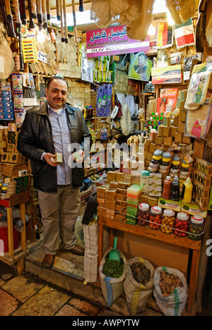 Body care shop in the suk, bazar of Aleppo, Syria Stock Photo