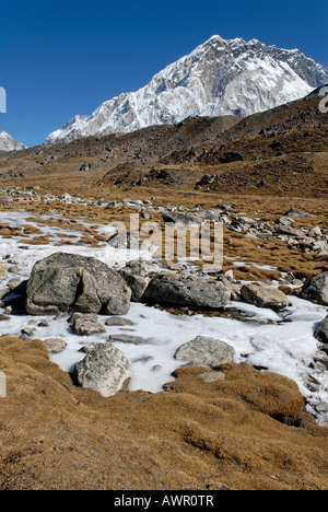 Valley with Khumbu glacier and Nuptse (7861), Khumbu Himal, Sagarmatha National Park, Nepal Stock Photo