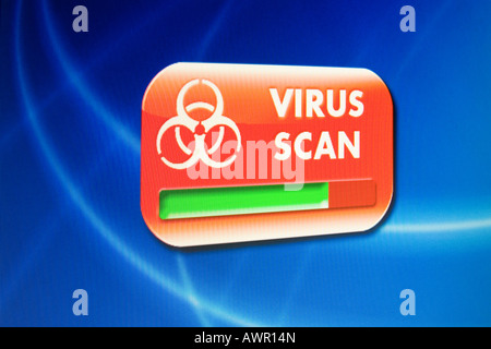 Computer monitor shot, virus scan warning Stock Photo