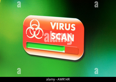 Computer monitor shot, virus scan warning Stock Photo