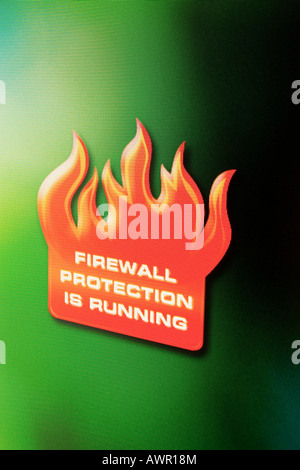 Screenshot, Computer Warning, Firewall protection is running Stock Photo