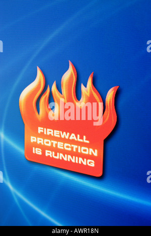 Screenshot, Computer Warning, Firewall protection is running Stock Photo