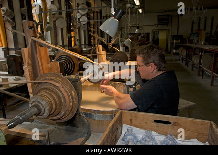 Glass cutter in the Novosad glassworks, Harracov, Czech Republic Stock Photo