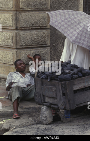 Coal merchant in Mombasa, Kenya, Africa Stock Photo