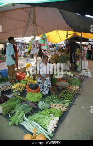 Woman selling fruits and vegetables at the market in Tangalle, Sri Lanka, Asia Stock Photo